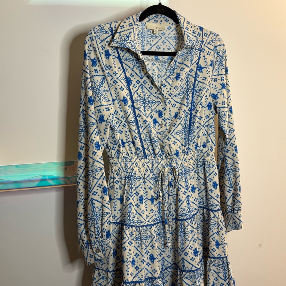 “pinch” Brand Blue/white Printed Tie-waist Dress